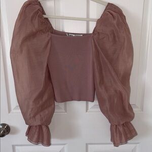 Zara Elegant Mauve Puff Sleeve Top